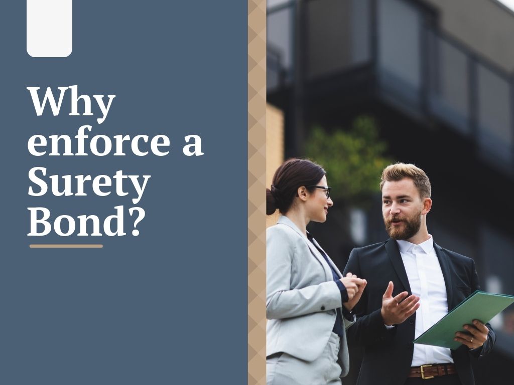Why enforce a surety bond? - A young businesswoman on a meeting with the surety agent outside the office.